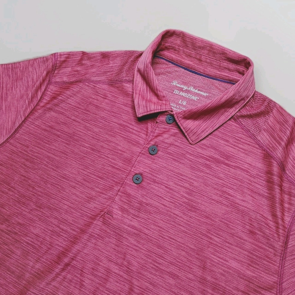 Tommy Bahama Island Zone Mens Large Pink Heathered Spellout Polo Shirt Golf